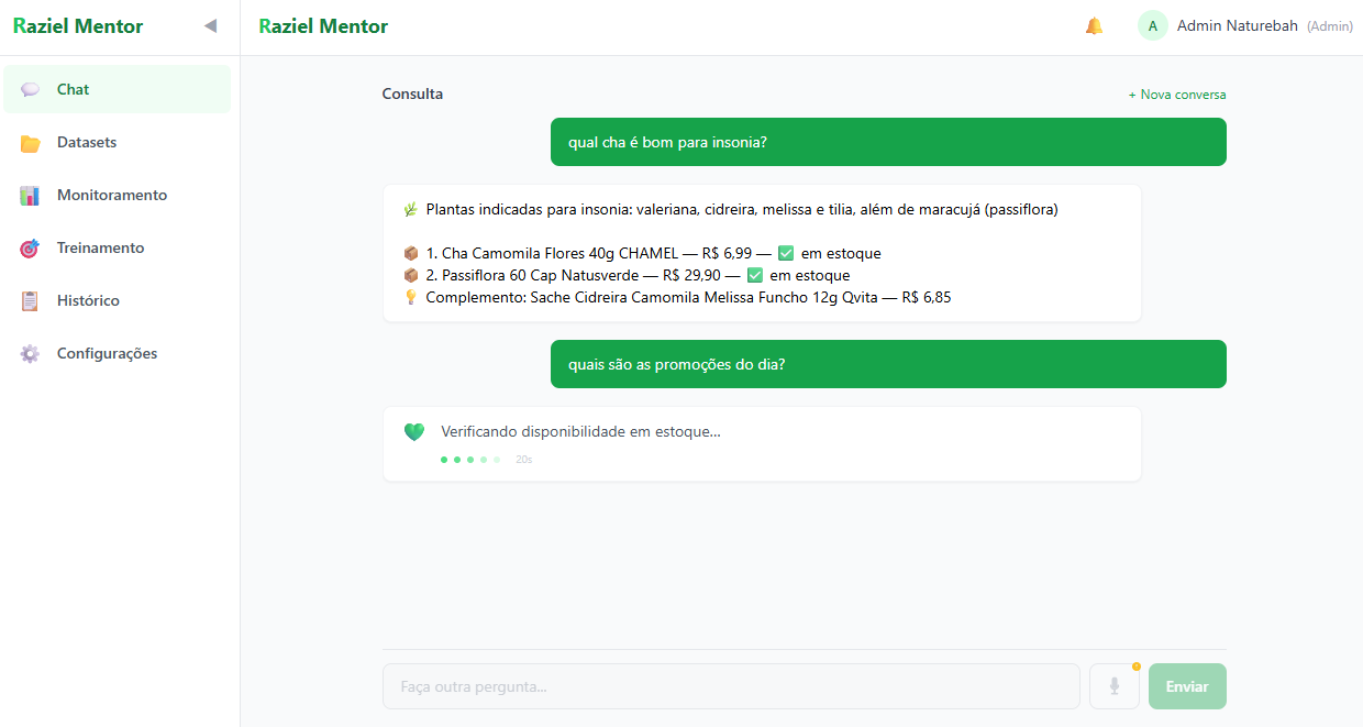 Interface real do Raziel Mentor
